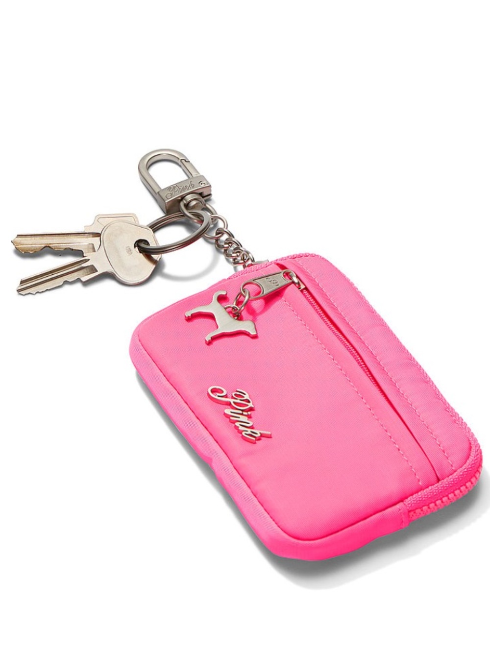 PINK Victoria's Secret Hot Pink Zip Key & Card Holder with Charm